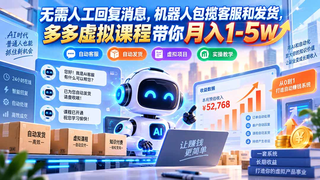 （20615期）无需人工回复消息，机器人包揽客服和发货，多多虚拟课程带你月入1-5W网创吧-网创项目资源站-副业项目-创业项目-搞钱项目网创吧