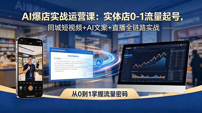 (18451期)AI爆店实战运营课:实体店0-1流量起号,同城短视频+AI文案+直播全链路实战