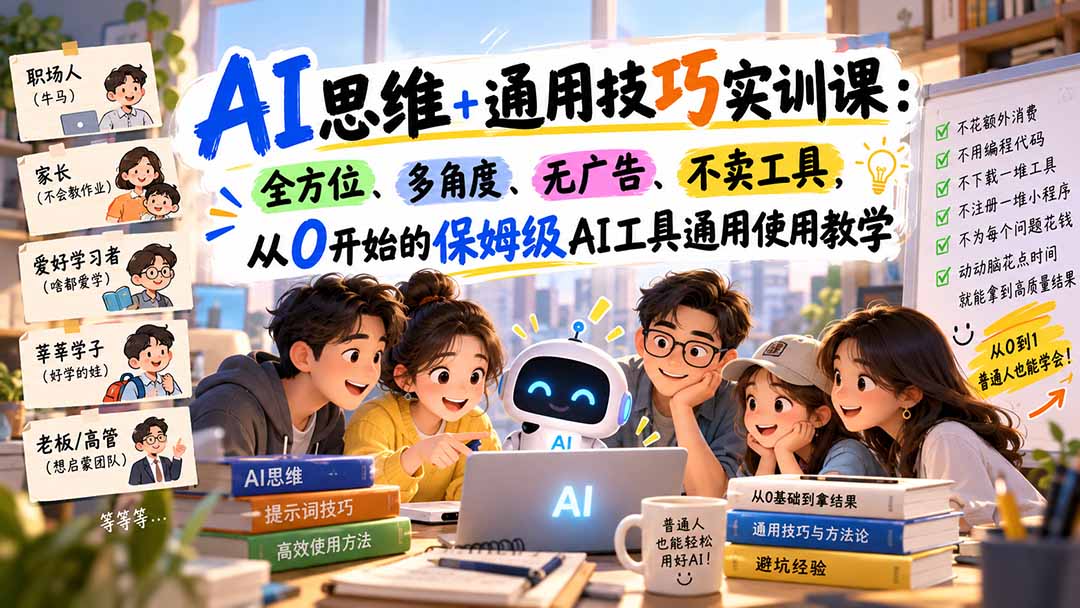 (20680期)AI思维+通用技巧实训课:全方位、多角度、无广告、不卖工具,从0开始的保姆级AI工具通用使用教学网创吧-网创项目资源站-副业项目-创业项目-搞钱项目网创吧