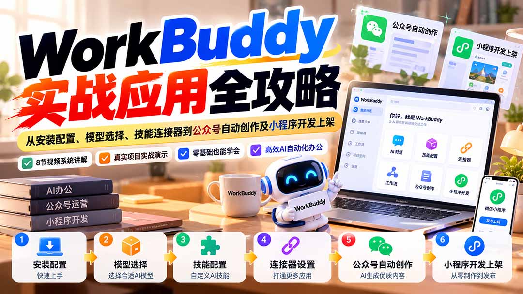 （21093期）WorkBuddy 实战应用全攻略：从安装配置、模型选择、技能连接器到公众号自动创作及小程序开发上架-网创项目资源站-副业项目_创业项目_搞钱项目_网创项目资源平台