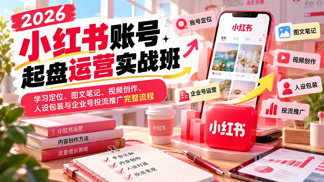 (20647期)2026小红书账号起盘运营实战班:学习定位、图文笔记、视频创作、人设包装与企业号投流推广完整流程网创吧-网创项目资源站-副业项目-创业项目-搞钱项目网创吧