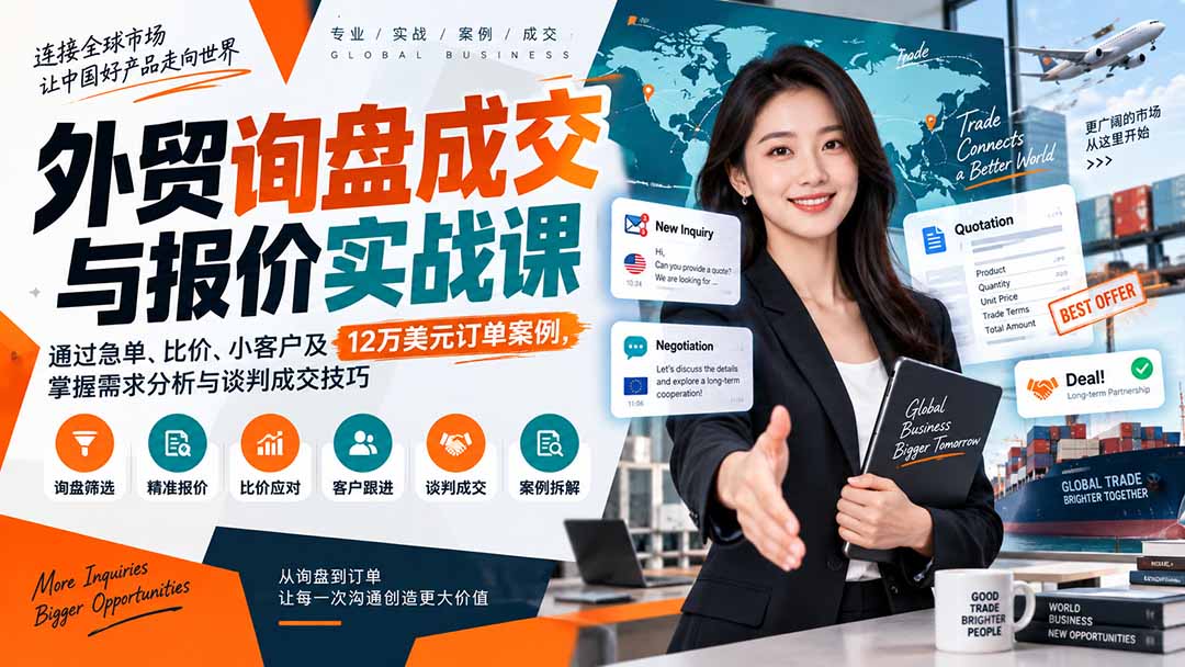 （20424期）外贸询盘成交与报价实战课：通过急单、比价、小客户及12万美元订单案例，掌握需求分析与谈判成交技巧网创吧-网创项目资源站-副业项目-创业项目-搞钱项目网创吧