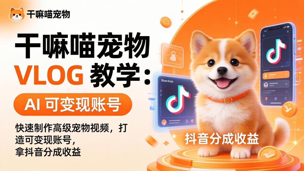 （17888期）干嘛喵宠物 VLOG 教学：AI 快速制作高级宠物视频，打造可变现账号，拿抖音分成收益网创吧-网创项目资源站-副业项目-创业项目-搞钱项目网创吧