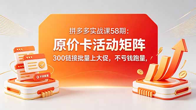 (18395期)拼多多实战课58期:原价卡活动矩阵,300链接批量上大促,不亏钱跑量