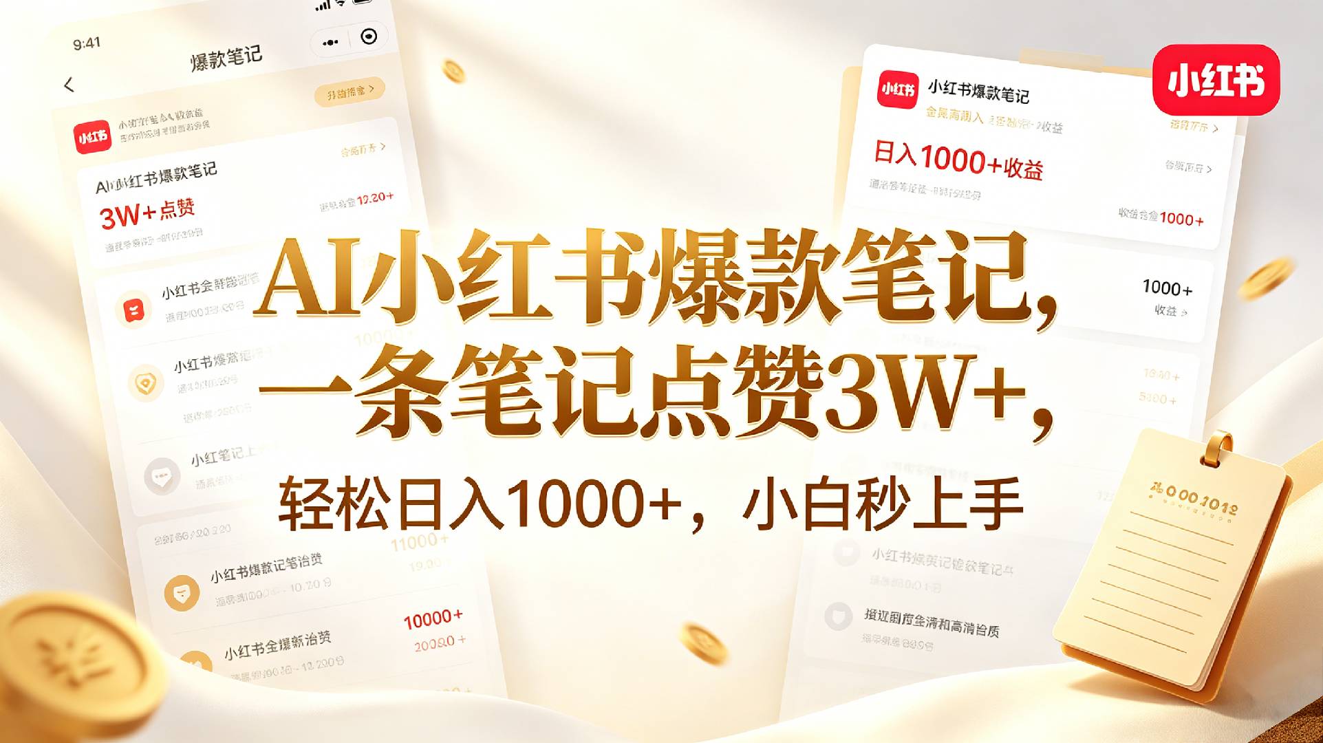 AI小红书爆款笔记，一条笔记点赞3W+，轻松日入1000+，小白秒上手网创库-网创项目资源站-副业项目-创业项目-搞钱项目网创吧