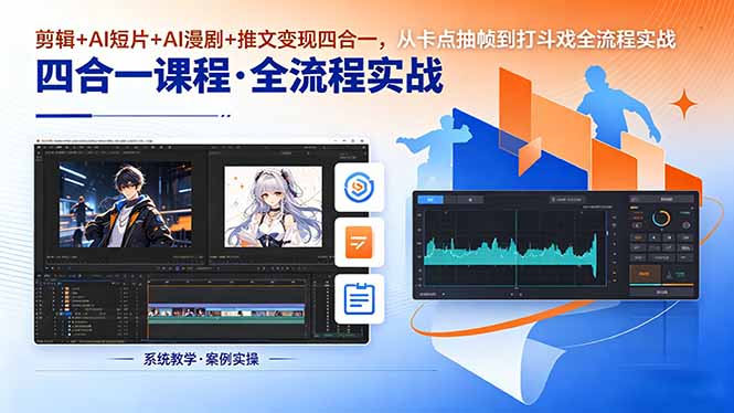 (18463期)剪辑+AI短片+AI漫剧+推文变现四合一,从卡点抽帧到打斗戏全流程实战