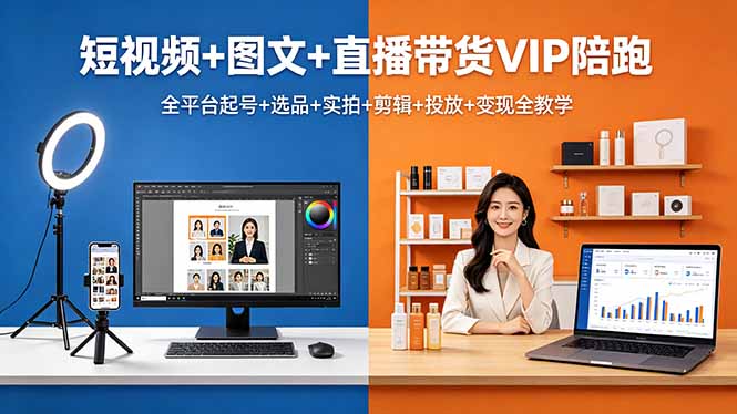 (18319期)短视频+图文+直播带货VIP陪跑,全平台起号+选品+实拍+剪辑+投放+变现全教学
