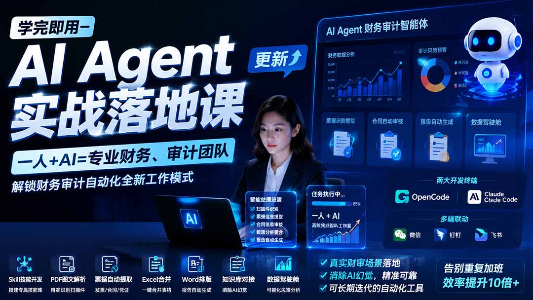 (20625期)【无水印】学完 即用-AI Agent实操落地课-更新0924:一人 + AI=专业财务、审计团队,解锁财务审计自动化全新工作模式网创吧-网创项目资源站-副业项目-创业项目-搞钱项目网创吧