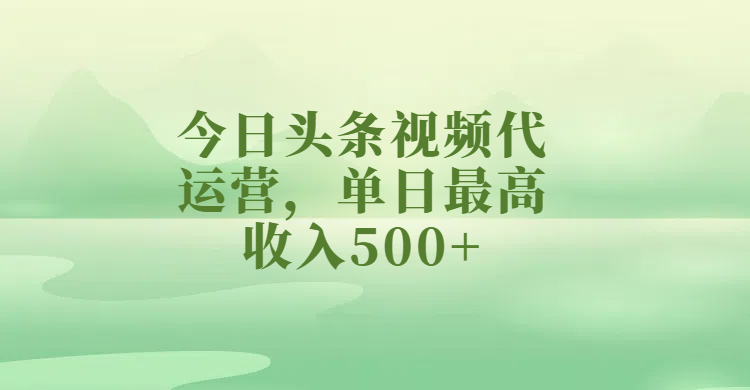 今日头条视频代运营,单日最高收入500+网创库-网创项目资源站-副业项目-创业项目-搞钱项目网创吧