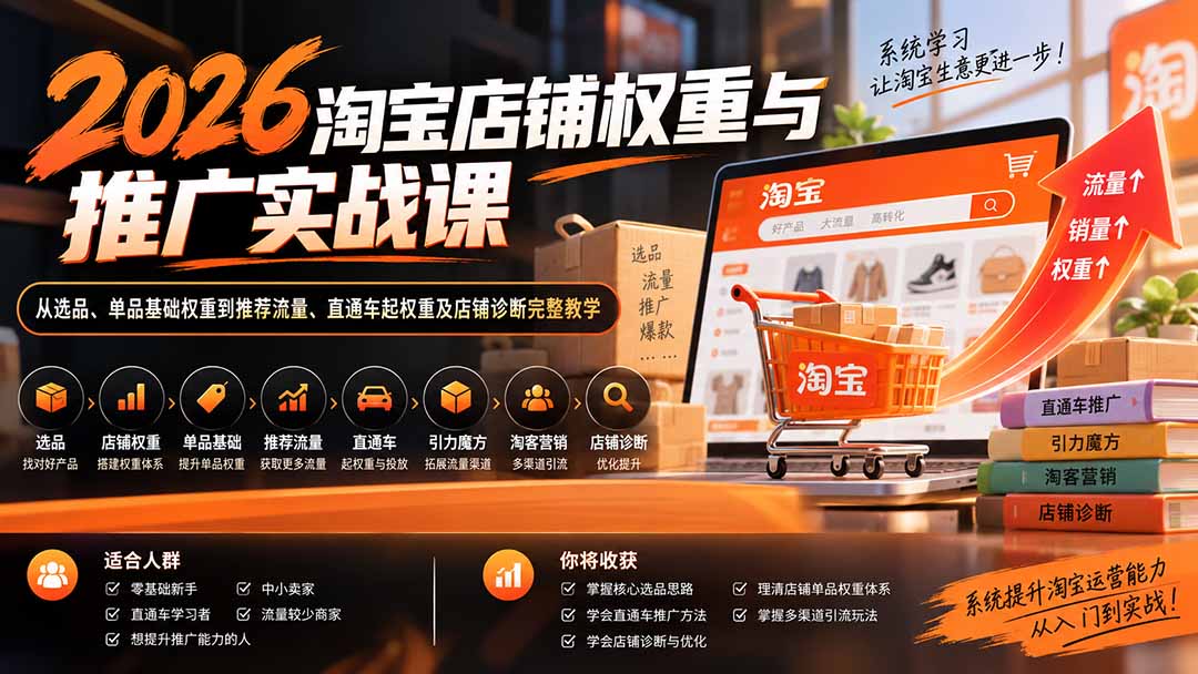 (20411期)2026淘宝店铺权重与推广实战课:从选品、单品基础权重到推荐流量、直通车起权重及店铺诊断完整教学