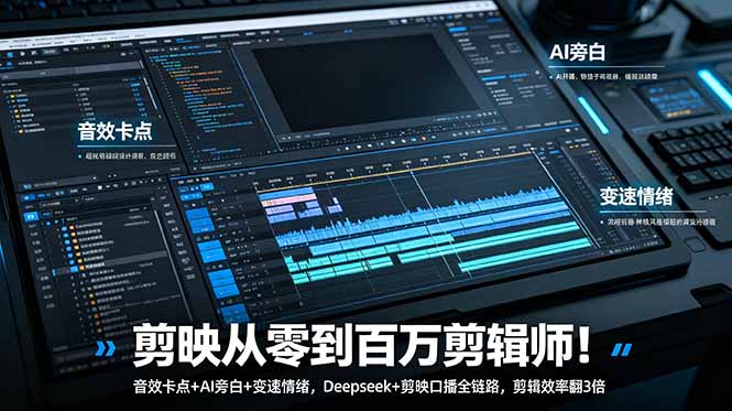 (18867期)剪映从零到百万剪辑师!音效卡点+AI旁白+变速情绪,Deepseek+剪映口播全链路,剪辑效率翻3倍