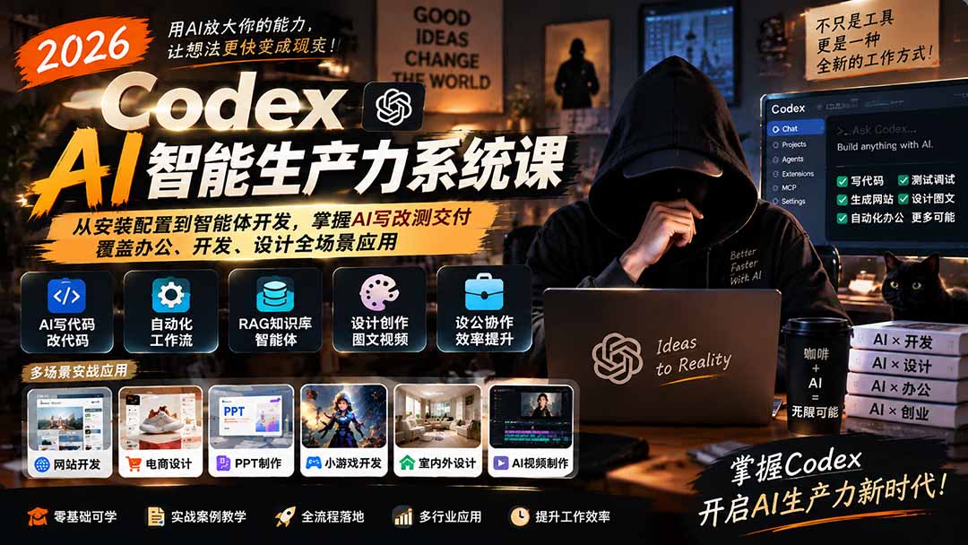 （20535期）2026 Codex AI智能生产力系统课-更新｜从安装配置到智能体开发，掌握AI写改测交付，覆盖办公、开发、设计全场景应用网创吧-网创项目资源站-副业项目-创业项目-搞钱项目网创吧