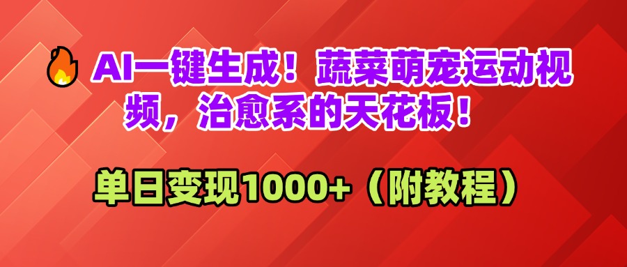 AI一键生成!蔬菜萌宠运动视频,治愈系的天花板!单日变现1000+(附教程)网创吧-网创项目资源站-副业项目-创业项目-搞钱项目网创吧