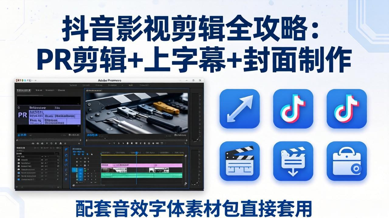 (17868期)抖音影视剪辑全攻略:PR剪辑+上字幕+封面制作,配套音效字体素材包直接套用网创库-网创项目资源站-副业项目-创业项目-搞钱项目网创吧