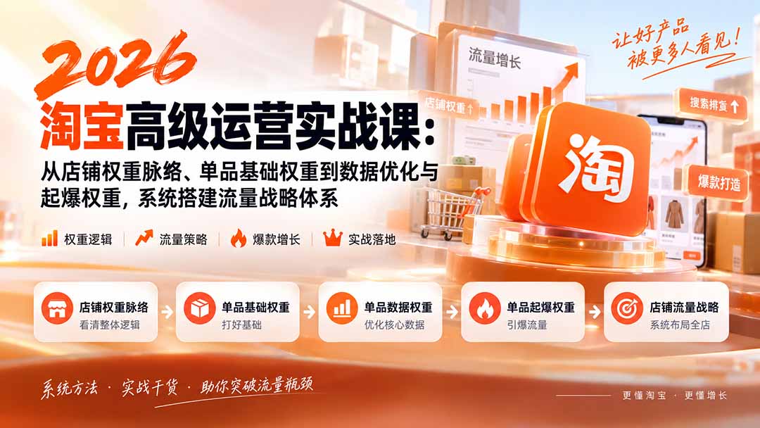 （20409期）2026淘宝高级运营实战课：从店铺权重脉络、单品基础权重到数据优化与起爆权重，系统搭建流量战略体系网创吧-网创项目资源站-副业项目-创业项目-搞钱项目网创吧