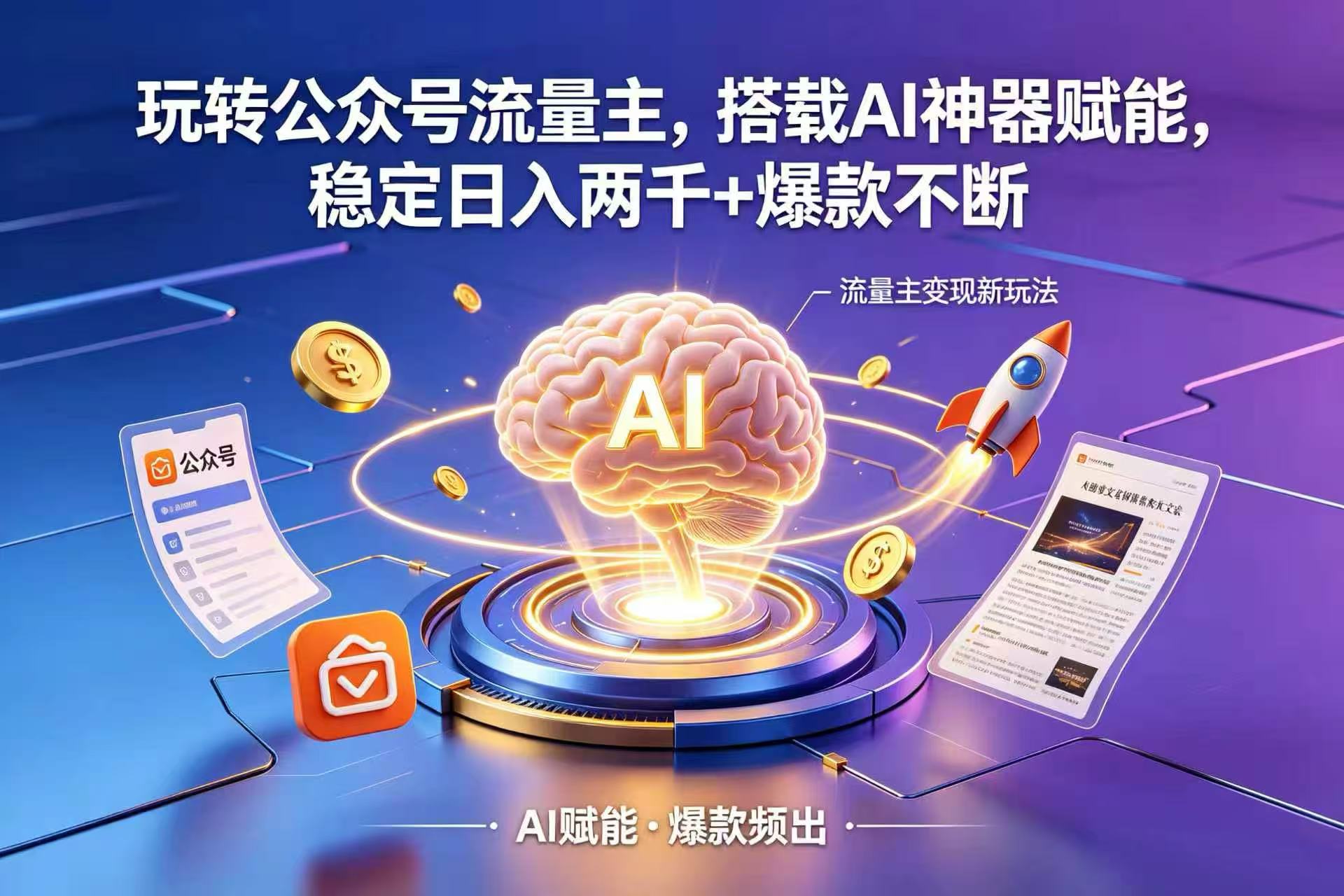 玩转公众号流量主,搭载 AI 神器赋能,稳定日入两千 + 爆款不断网创吧-网创项目资源站-副业项目-创业项目-搞钱项目网创吧