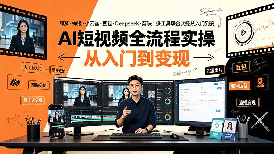 （19250期）AI短视频全流程实操：即梦·蝉镜·小云雀·豆包·Deepseek·剪映｜多工具联合实操从入门到变现网创吧-网创项目资源站-副业项目-创业项目-搞钱项目网创吧