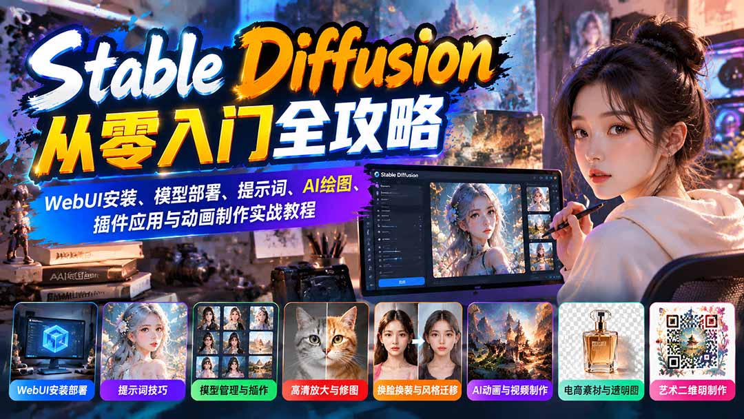 （21062期）Stable Diffusion从零入门全攻略：WebUI安装、模型部署、提示词、AI绘图、插件应用与动画制作实战教程-网创项目资源站-副业项目_创业项目_搞钱项目_网创项目资源平台