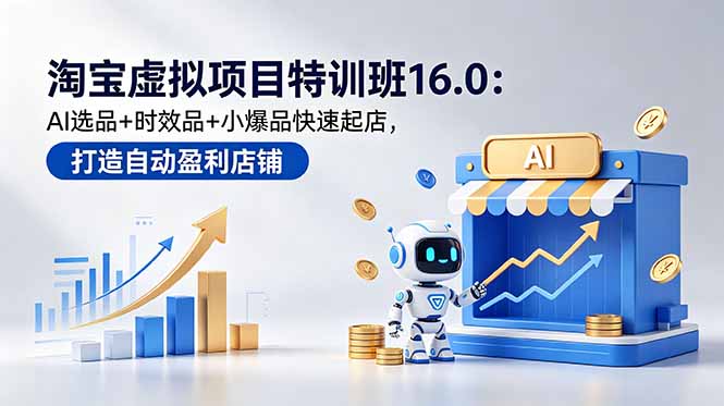 (18666期)淘宝虚拟项目特训班16.0:AI选品+时效品+小爆品快速起店,打造自动盈利店铺