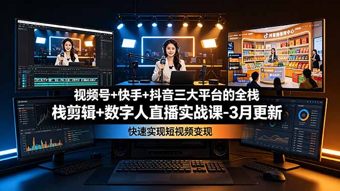 (19146期)视频号+快手+抖音三大平台的全栈剪辑+数字人直播实战课-3月更新:快速实现短视频变现