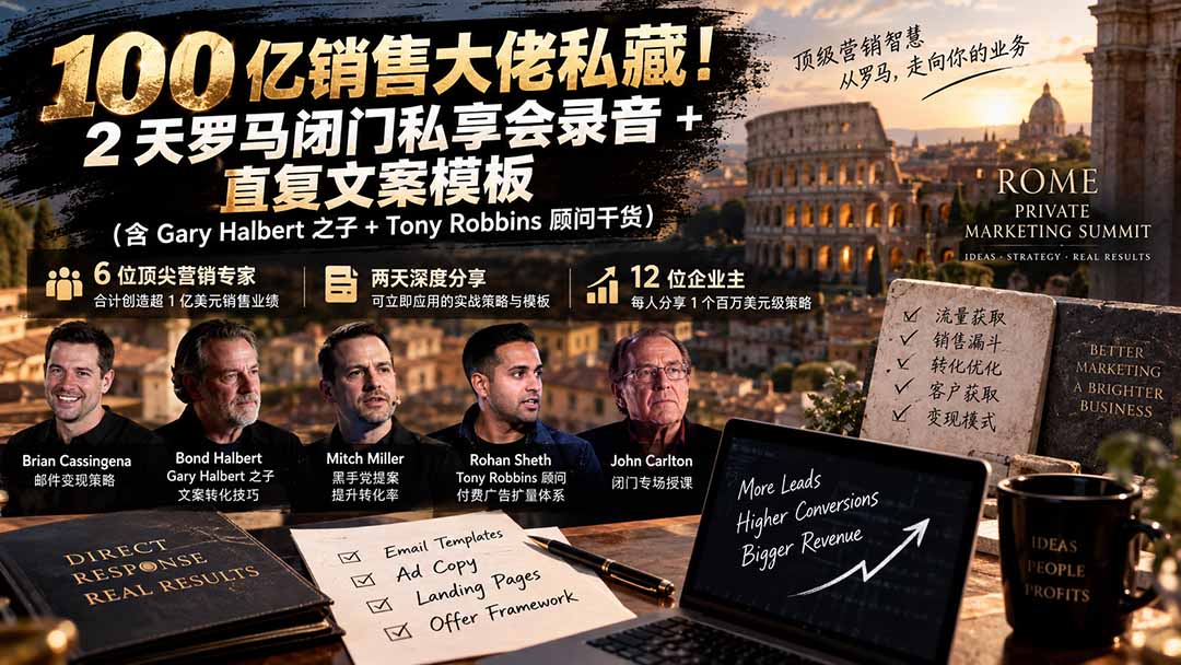 （20593期）100亿销售大佬私藏-无水印！2天罗马闭门私享会录音+直复文案模板【原创双语字幕】网创吧-网创项目资源站-副业项目-创业项目-搞钱项目网创吧