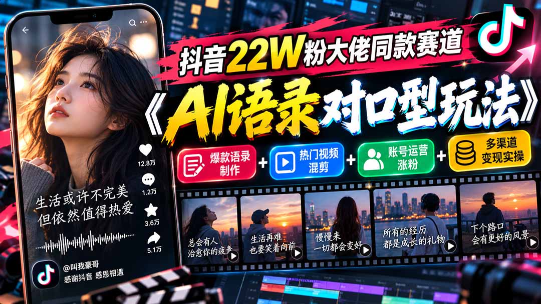 (20990期)抖音22W粉大佬同款赛道《AI语录对口型玩法》:爆款语录制作+热门视频混剪+账号运营涨粉+多渠道变现实操-网创项目资源站-副业项目_创业项目_搞钱项目_网创项目资源平台