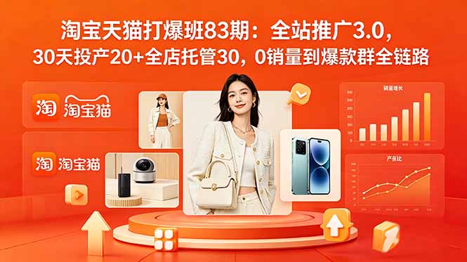 (18920期)2026淘宝天猫打爆班83期:全站推广3.0,30天投产20+全店托管30,0销量到爆款群全链路