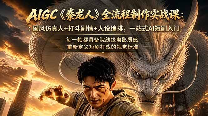 (18849期)AIGC《豢龙人》全流程制作实战课:国风仿真人+打斗剧情+人设编排,一站式AI短剧入门