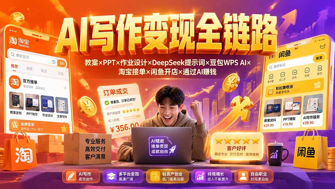 (19561期)2026AI写作变现全链路:教案×PPT×作业设计×DeepSeek提示词×豆包WPS AI×淘宝接单×闲鱼开店×通过AI賺钱网创吧-网创项目资源站-副业项目-创业项目-搞钱项目网创吧