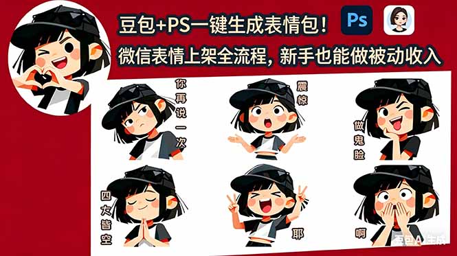 (18402期)豆包+PS一键生成表情包!微信表情上架全流程,新手也能做被动收入
