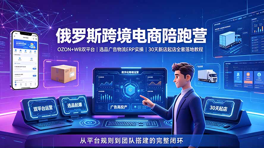 （19371期）2026俄罗斯跨境电商陪跑营：OZON+WB双平台｜选品广告物流ERP实操｜30天新店起店全套落地教程网创库-网创项目资源站-副业项目-创业项目-搞钱项目网创吧