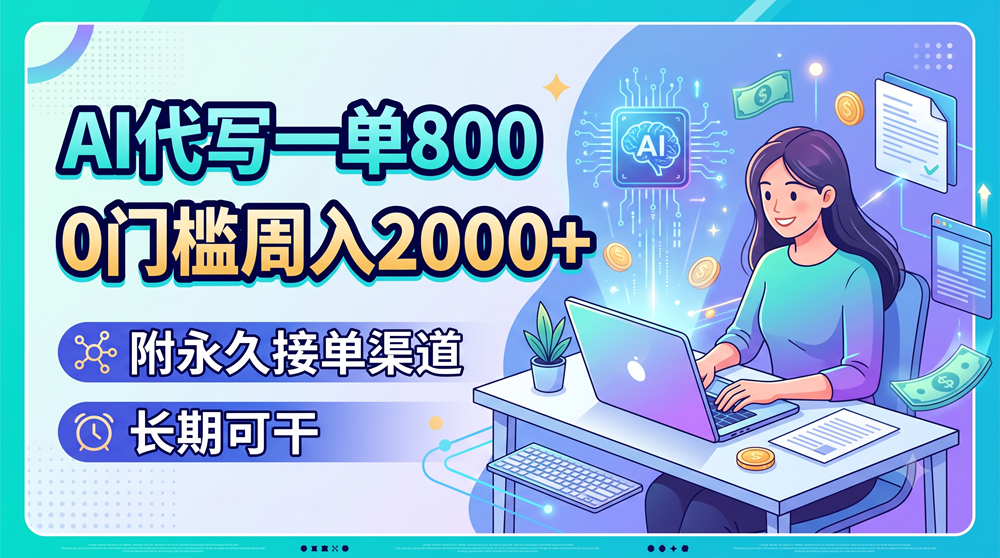 AI代写一单800，0门槛周入2000+，附永久接单渠道，长期可干网创库-网创项目资源站-副业项目-创业项目-搞钱项目网创吧