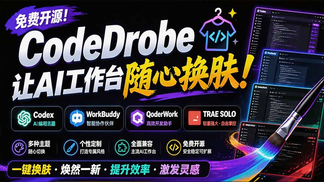 (19586期)免费开源的CodeDrobe,让AI工作台随心换肤,支持Codex、WorkBuddy等,免费且本地运行!网创吧-网创项目资源站-副业项目-创业项目-搞钱项目网创吧