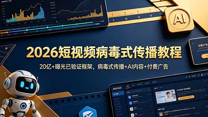 (18986期)2026短视频病毒式传播教程:20亿+曝光已验证框架,病毒式传播+AI内容+付费广告