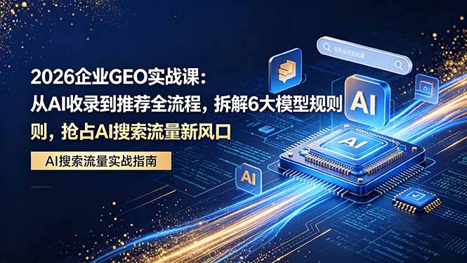 （18368期）2026 企业GEO实战课：从AI收录到推荐全流程，拆解6大模型规则，抢占 AI 搜索流量新风口网创吧-网创项目资源站-副业项目-创业项目-搞钱项目网创吧