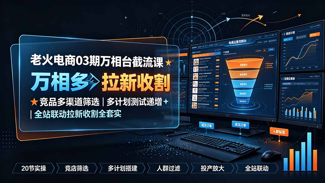 (19431期)老火电商03期万相台截流课:竞品多渠道筛选|多计划测试递增|全站联动拉新收割全套实操教学