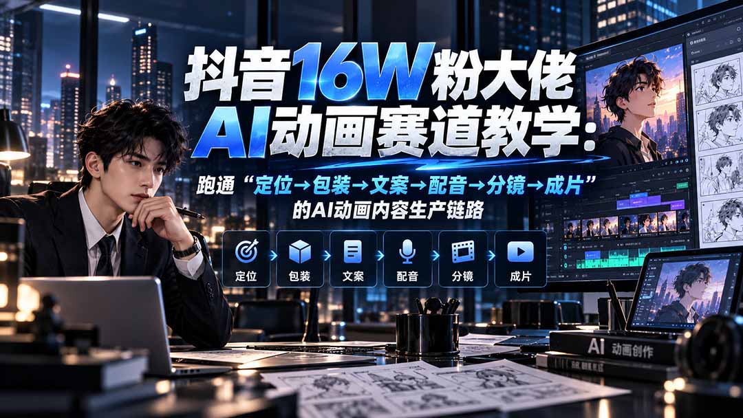 (20791期)抖音16W粉大佬规则门禁AI动画赛道教学:跑通“定位→包装→文案→配音→分镜→成片”的AI动画内容生产链路网创库-网创项目资源站-副业项目-创业项目-搞钱项目网创吧