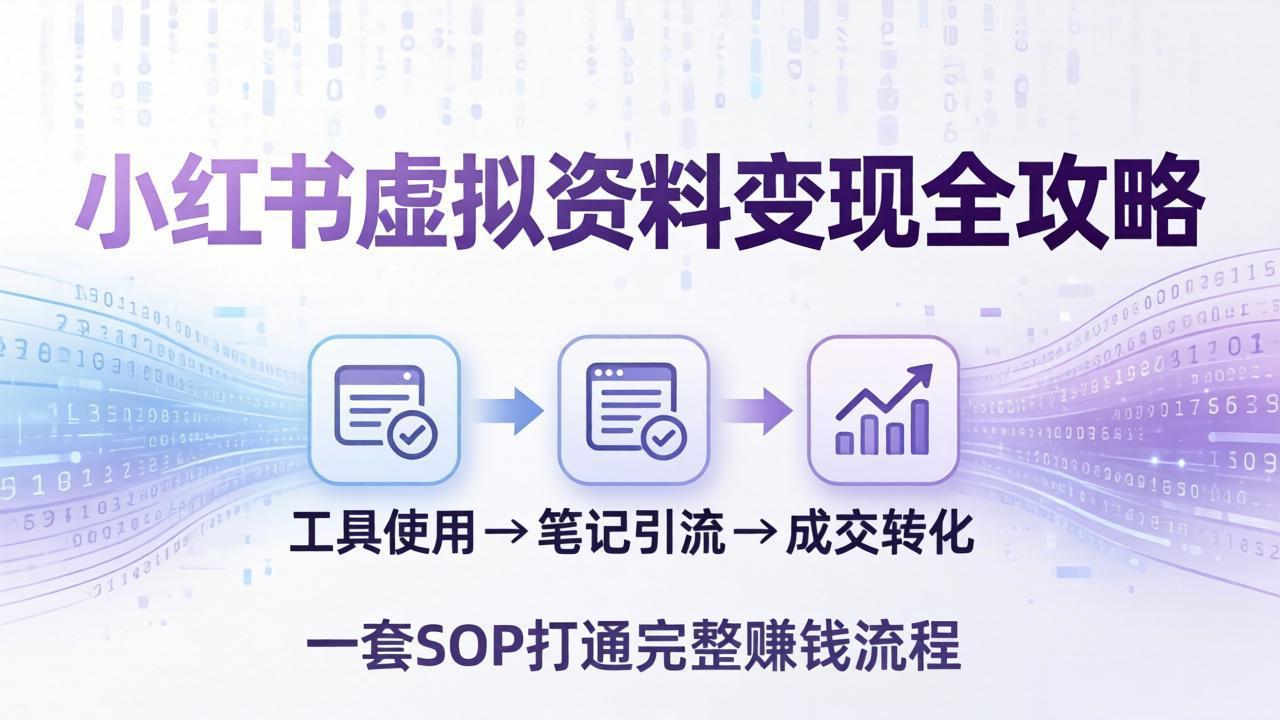 （17801期）小红书虚拟资料变现全攻略：从工具使用到笔记引流成交，一套 SOP 打通完整赚钱流程网创吧-网创项目资源站-副业项目-创业项目-搞钱项目网创吧