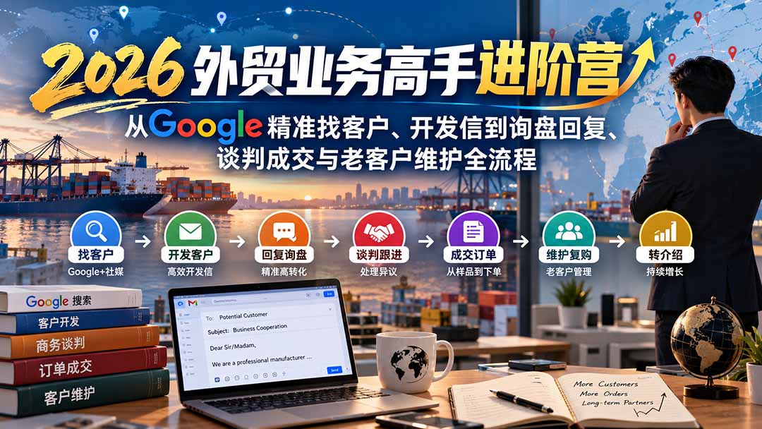 (20690期)2026外贸业务高手进阶营:从Google精准找客户、开发信到询盘回复、谈判成交与老客户维护全流程网创库-网创项目资源站-副业项目-创业项目-搞钱项目网创吧