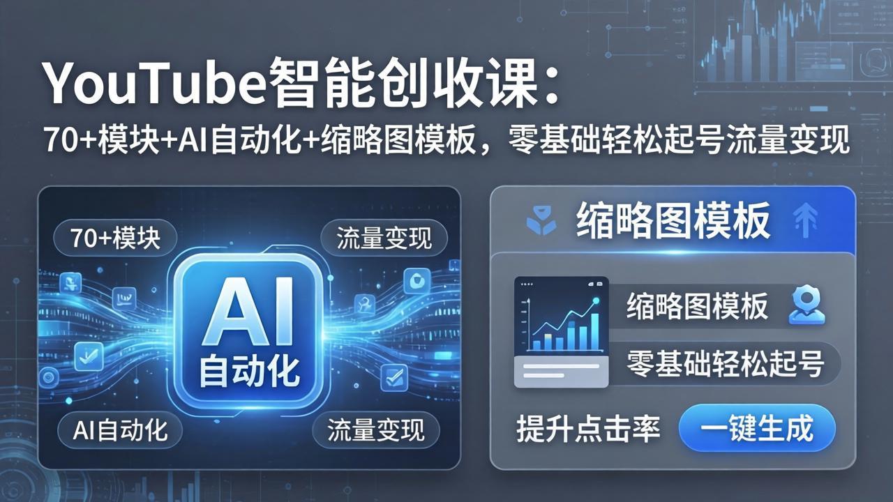 (17926期)YouTube智能创收课:70+模块+AI自动化+缩略图模板,零基础轻松起号流量变现网创库-网创项目资源站-副业项目-创业项目-搞钱项目网创吧