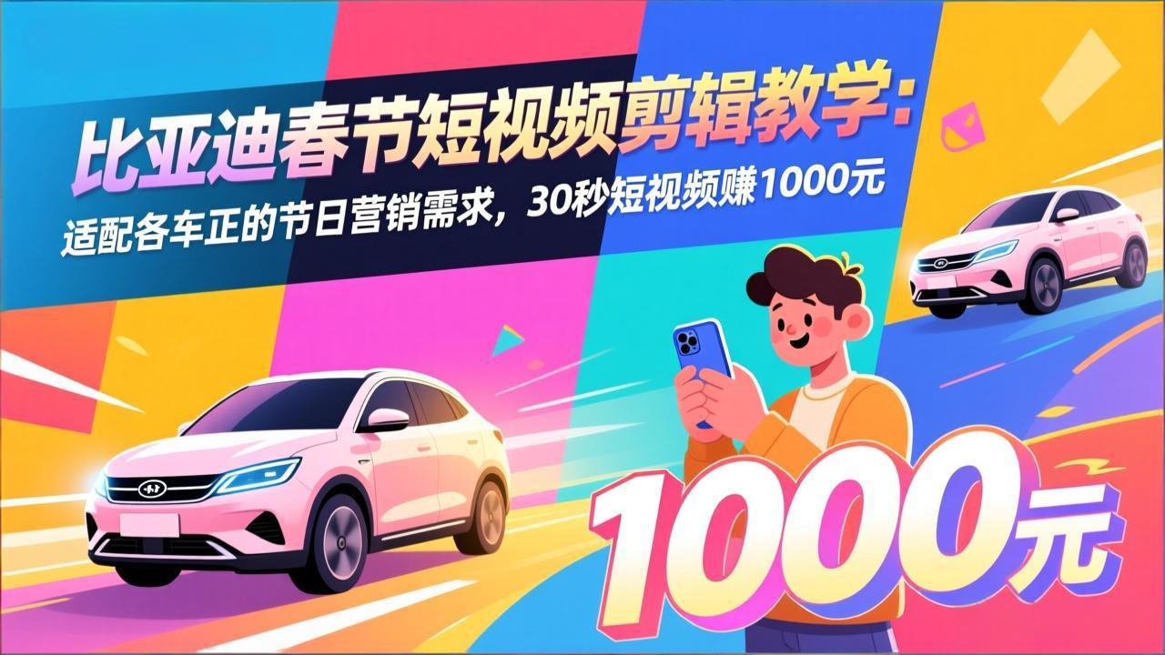 (17320期)比亚迪春节短视频剪辑教学:适配各车企的节日营销需求,30秒短视频赚1000元网创吧-网创项目资源站-副业项目-创业项目-搞钱项目网创吧