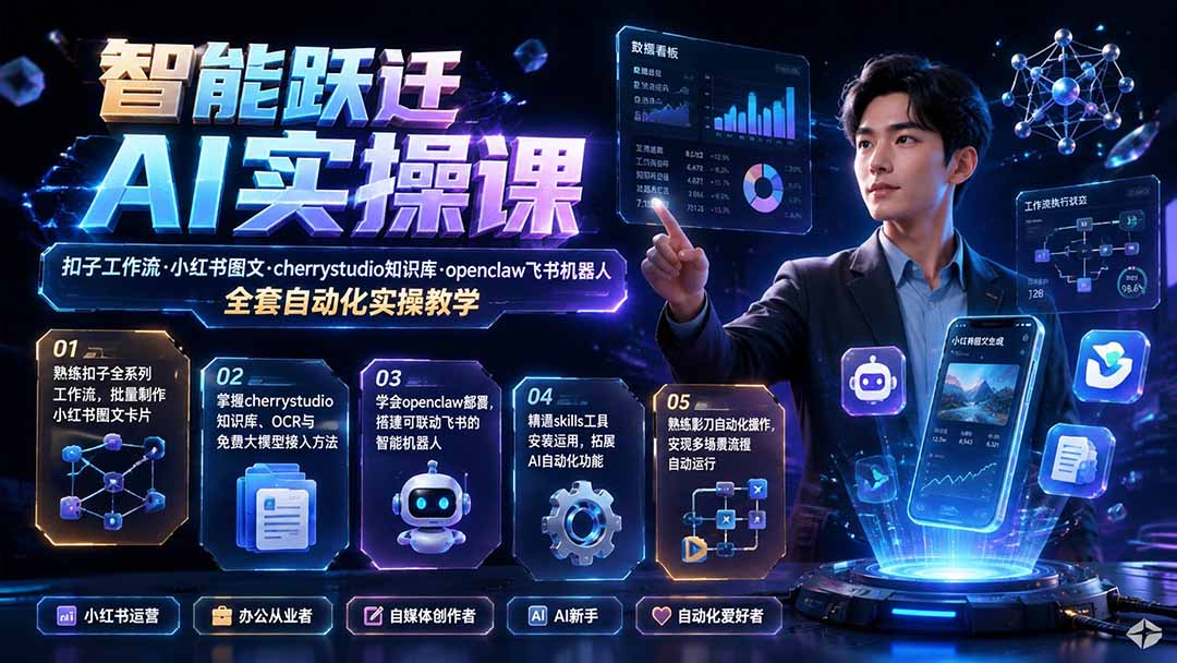（19653期）智能跃迁 AI实操课｜扣子工作流小红书图文搭建，cherrystudio知识库openclaw飞书机器人全套自动化实操教学网创吧-网创项目资源站-副业项目-创业项目-搞钱项目网创吧