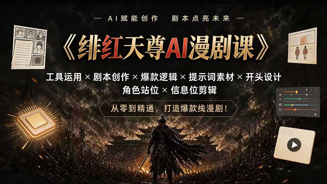 （19597期）绯红天尊AI漫剧课｜工具运用×剧本创作×爆款逻辑×提示词素材×开头设计×角色站位×信息位剪辑网创吧-网创项目资源站-副业项目-创业项目-搞钱项目网创吧