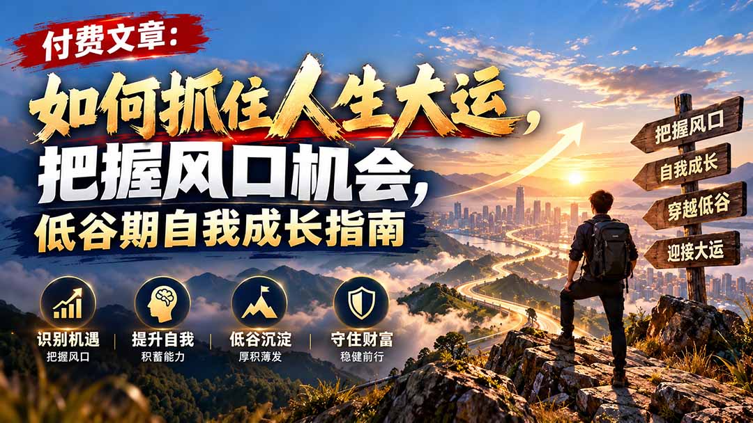 (20942期)付费文章:如何抓住人生大运,把握风口机会,低谷期自我成长指南-网创项目资源站-副业项目_创业项目_搞钱项目_网创项目资源平台