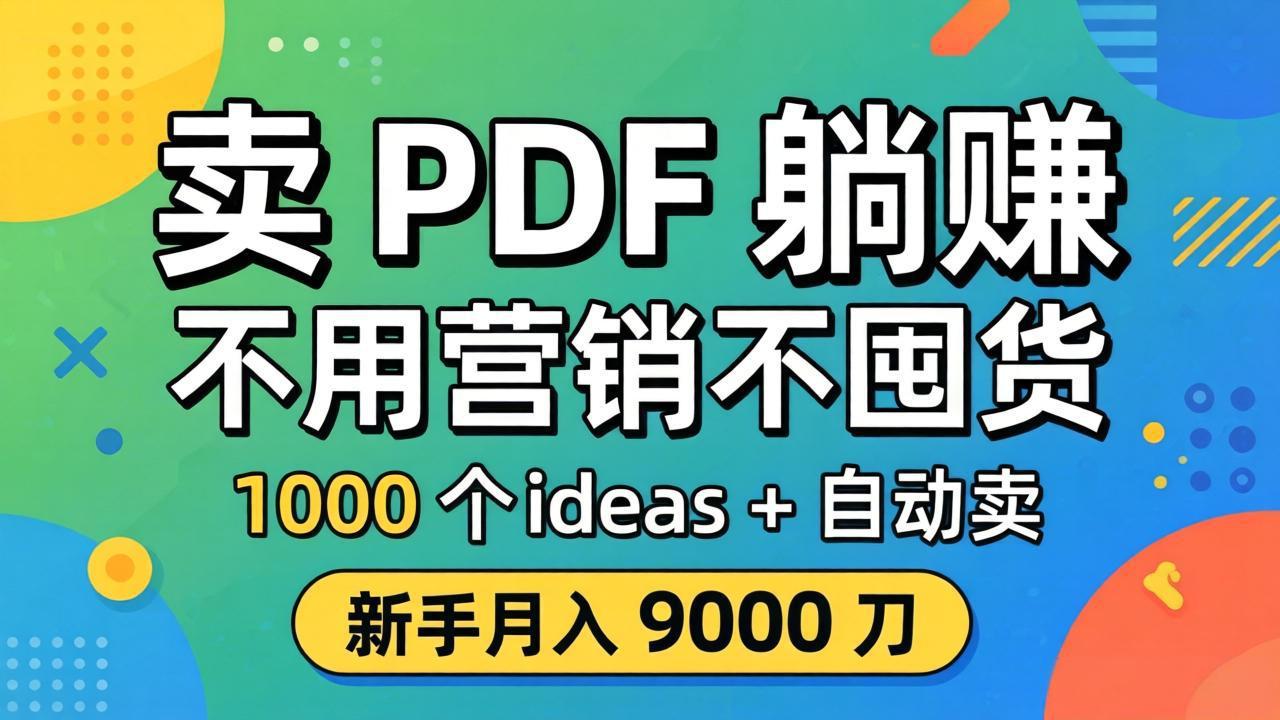 （18146期）卖 PDF 躺赚？不用营销不囤货，1000 个 ideas + 自动卖，新手月入 9000 刀【原创双语字幕】网创吧-网创项目资源站-副业项目-创业项目-搞钱项目网创吧