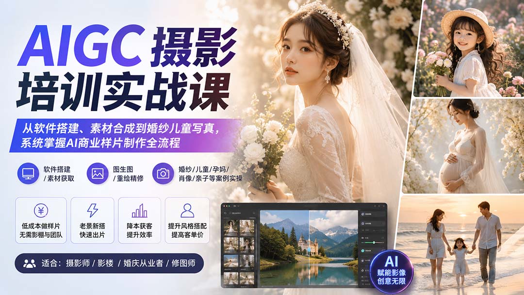 （20161期）AIGC摄影培训实战课：从软件搭建、素材合成到婚纱儿童写真，系统掌握AI商业样片制作全流程网创吧-网创项目资源站-副业项目-创业项目-搞钱项目网创吧