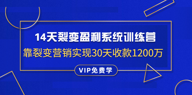 （1317期）14天裂变盈利系统训练营：靠裂变营销实现30天收款1200万（无水印）网创吧-网创项目资源站-副业项目-创业项目-搞钱项目网创吧