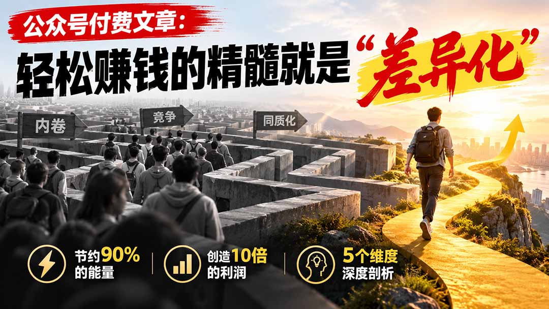(20779期)公众号付费文章:轻松赚钱的精髓就是“差异化”网创库-网创项目资源站-副业项目-创业项目-搞钱项目网创吧