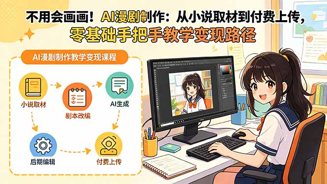 (19429期)不用会画画!AI漫剧制作:从小说取材到付费上传,零基础手把手教学变现路径(更新)