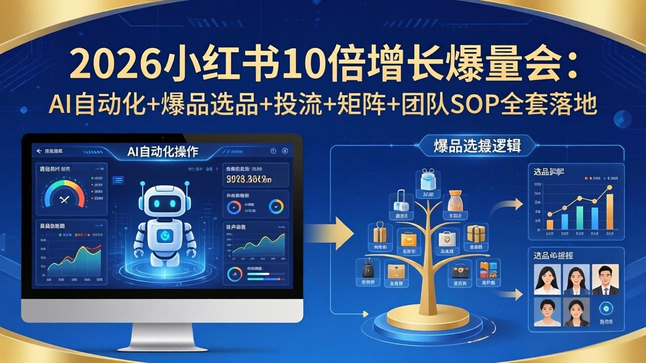 (18009期)2026小红书10倍增长爆量会-更新:AI自动化+爆品选品+投流+矩阵+团队SOP全套落地网创吧-网创项目资源站-副业项目-创业项目-搞钱项目网创吧